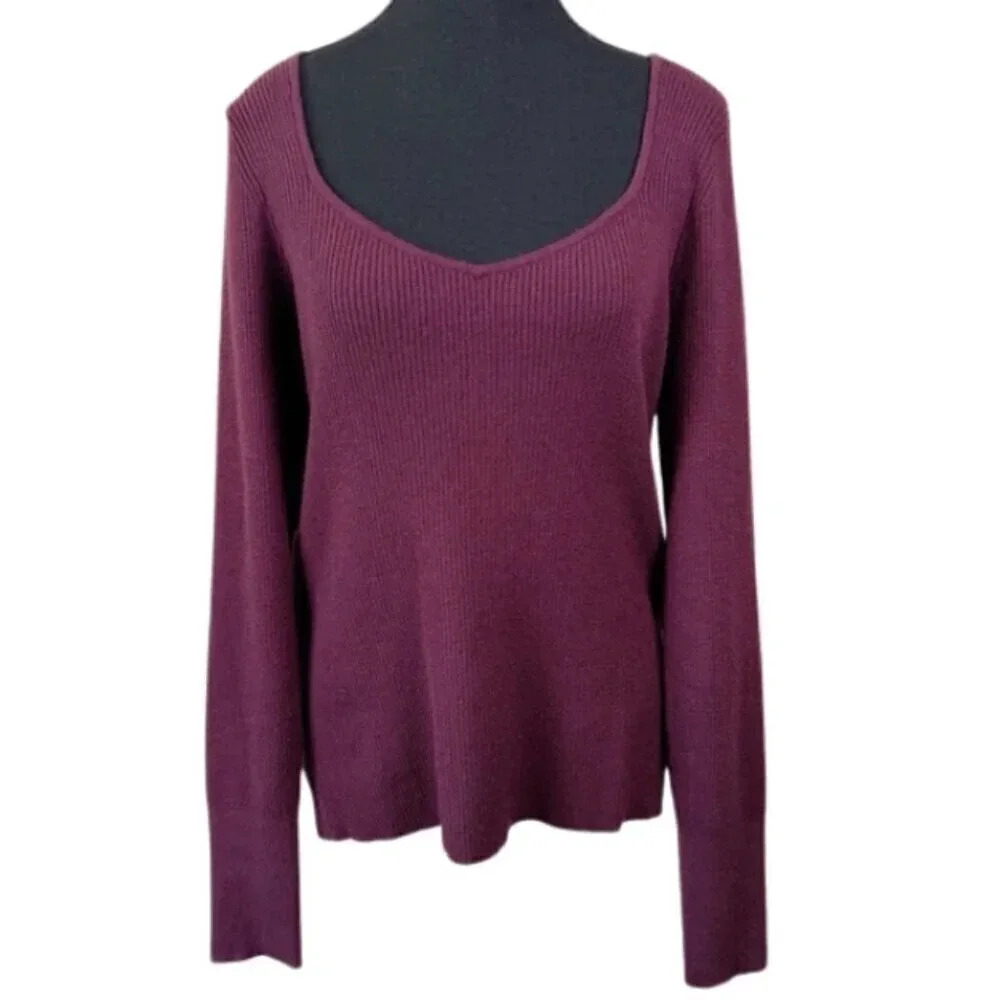 Halogen Womens Size 1X Ribbed Heart Neck Soft Long Sleeve  Sweater